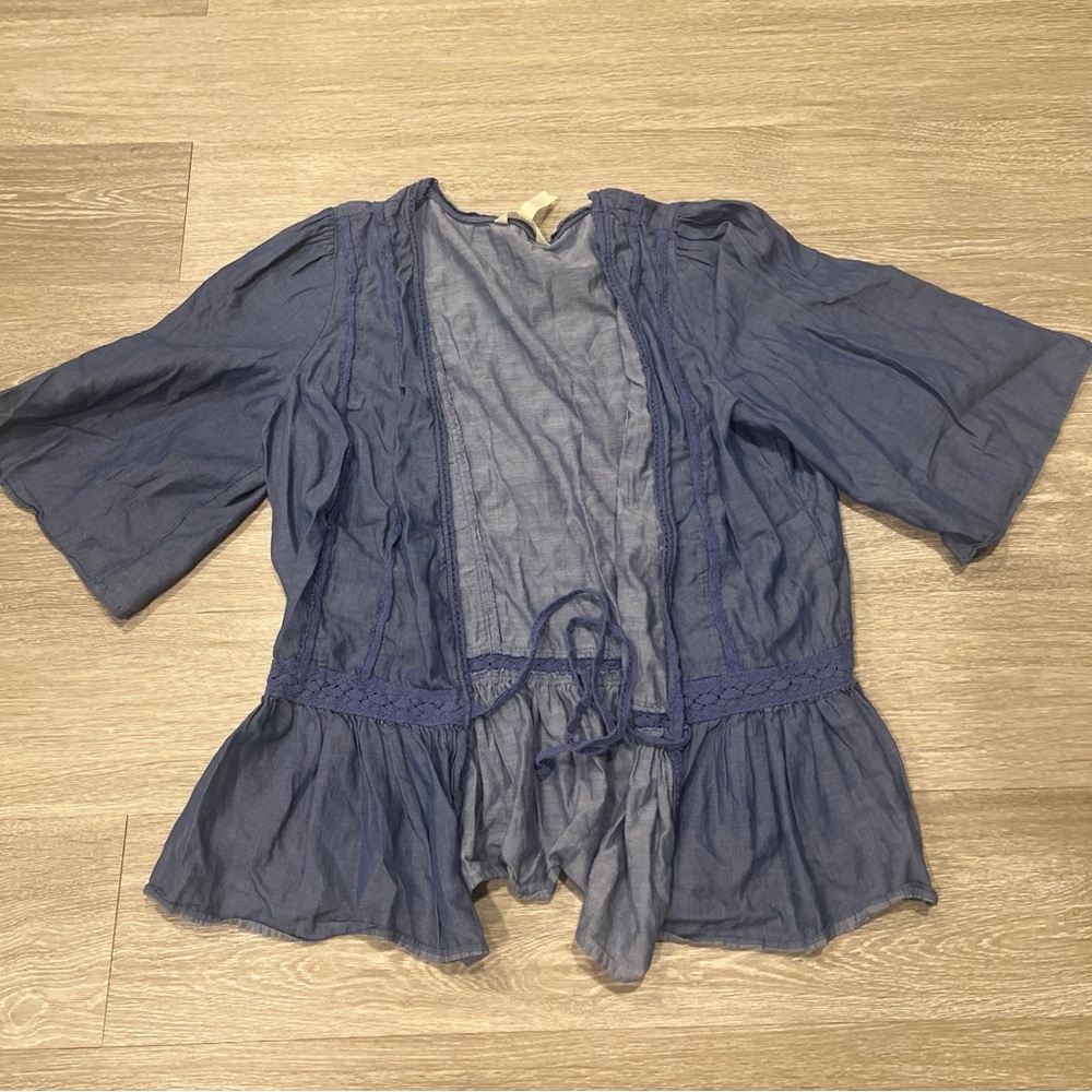Matilda Jane Women’s M chambray tie front Cardigan kimono sleeve
